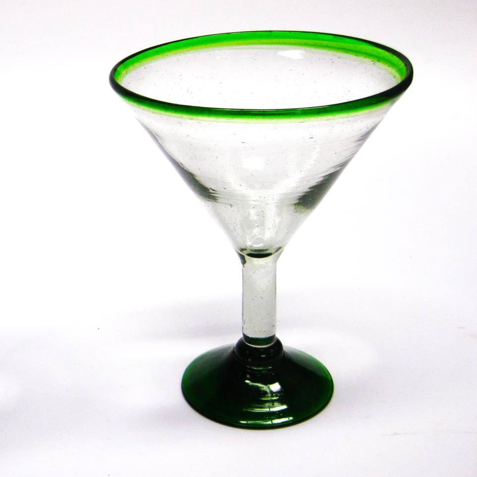 Wholesale Colored Rim Glassware / Emerald Green Rim 10 oz Martini Glasses  / This wonderful set of martini glasses will bring a classic, mexican touch to your parties.